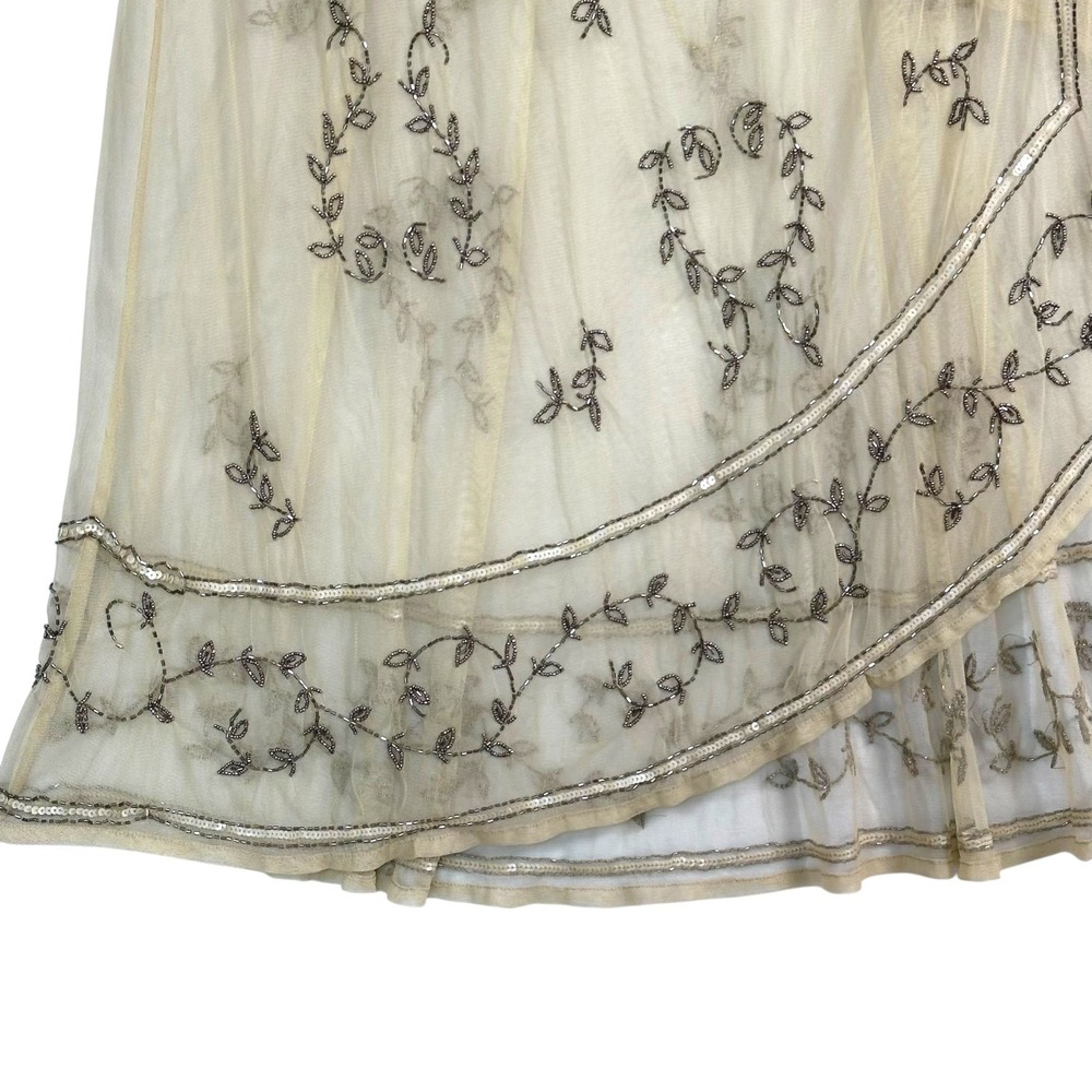 Free People Maxi Dress Sky Fall Embellished‎ Mesh Wrap Maxi Nude Sheer L NWT - Picture 10 of 14